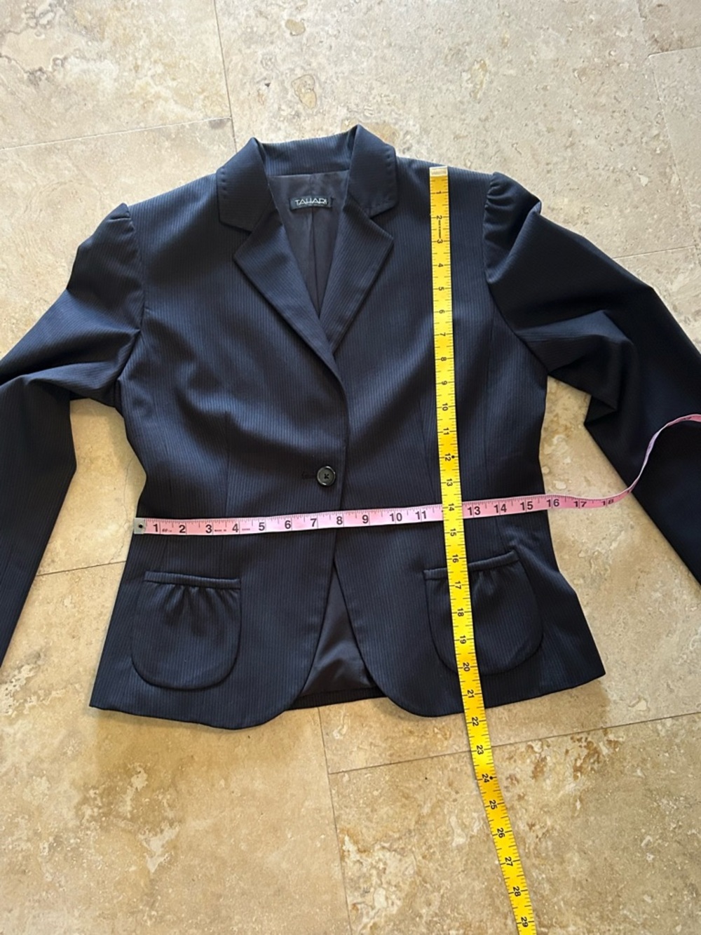 Tahari Dark Navy Pinstripe Single-Button Blazer, Size 8( Size tag is cut off) - Picture 13 of 16